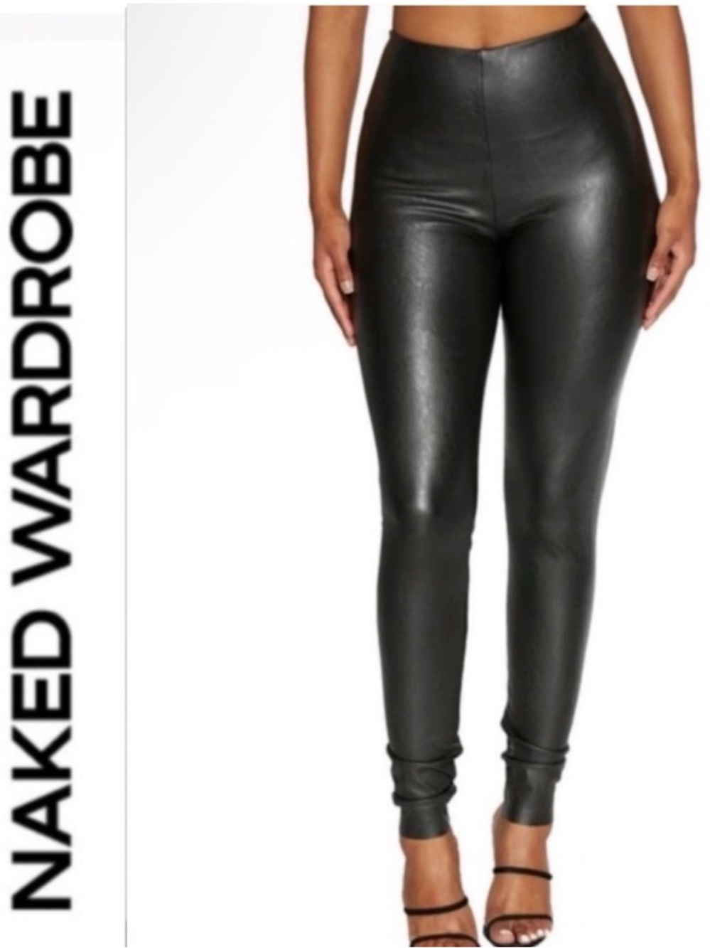 Naked Wardrobe Black High-Waisted drip on drip faux  leather leggings pants